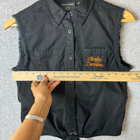 Harley Davidson Vest Women’s Size Small Black Embroidered Fringe Biker Tie Front - Picture 8 of 12